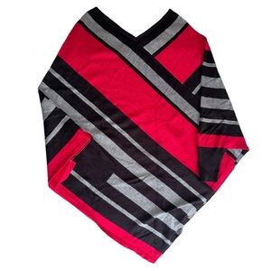 New Directions Red & Black Sweater Knit Poncho Shirt Sz L